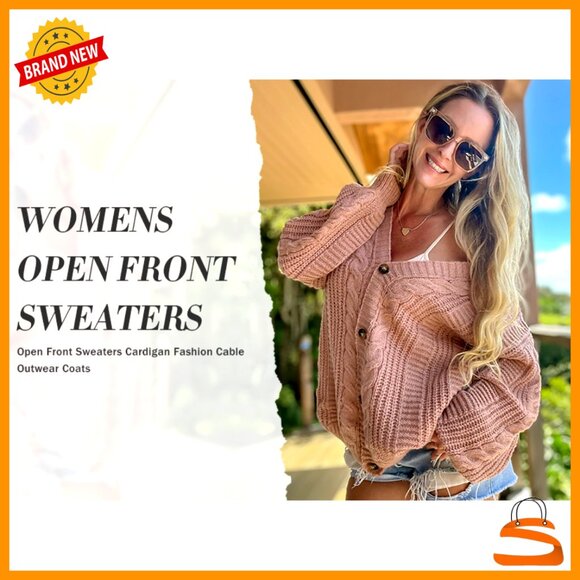 Oversized Cable Knit Cardigan Soft Lightweight V-Neck Button Front Chic - Picture 6 of 7